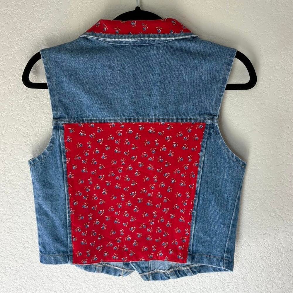 Vintage 80s90s denim red floral - Picture 2 of 5